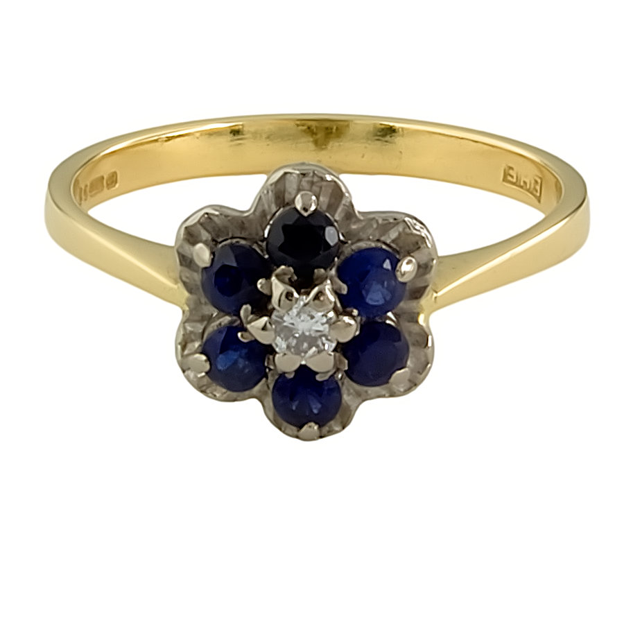 18ct Gold Vintage Sapphire/Diamond Cluster Ring Size O